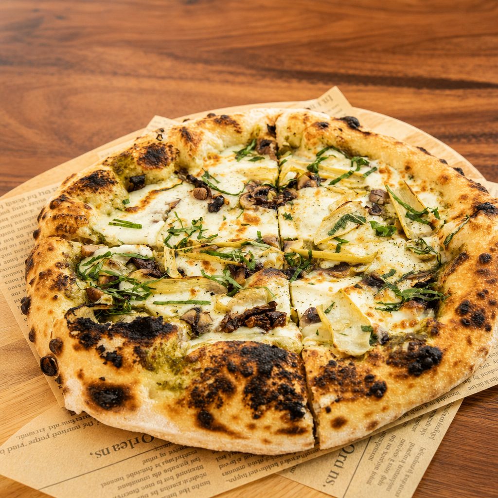 Creamy Pesto Pizza.